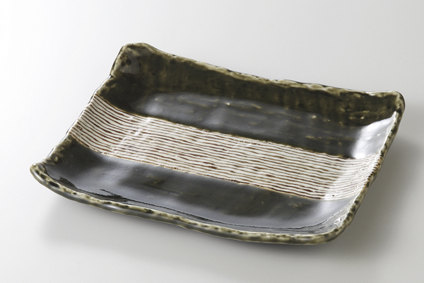 織部錆帯 9.0長角皿