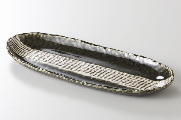 織部錆帯 9.0舟形皿