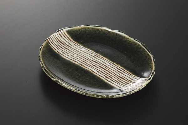織部錆帯 5.0楕円皿