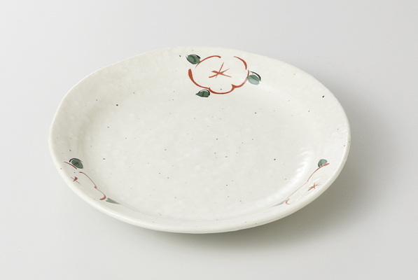 雪粉引赤絵花 3.5丸皿