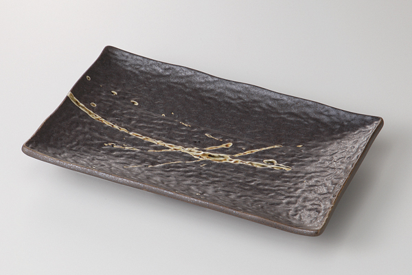 織部ちらし黒 焼物皿 小