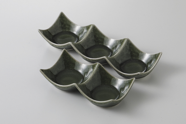 抹茶織部 ミニ三連皿