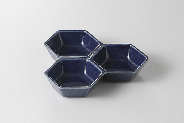 藍 六角三品皿