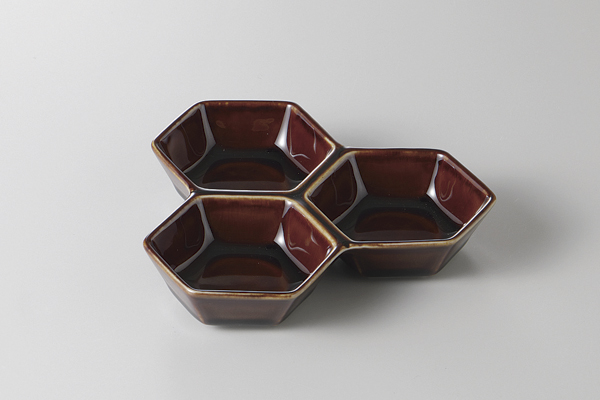 キャラメル 六角三品皿