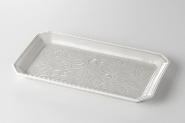 ユリ唐草(グレー) 長角銘々皿