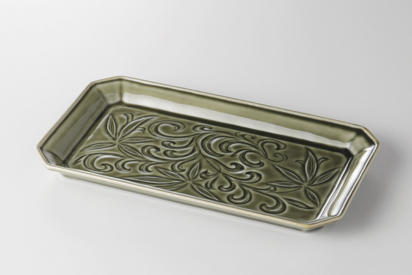 ユリ唐草(織部) 長角銘々皿