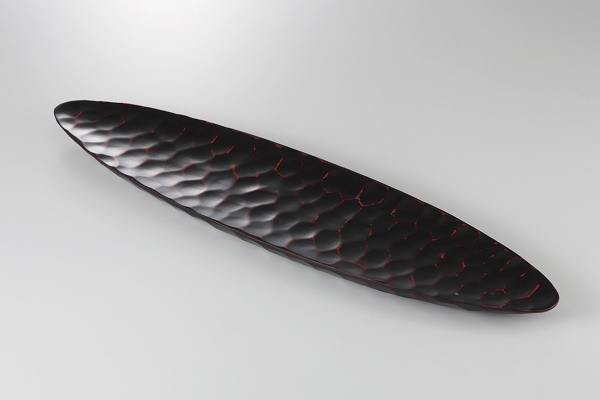 舟型盛器 (黒/朱入)