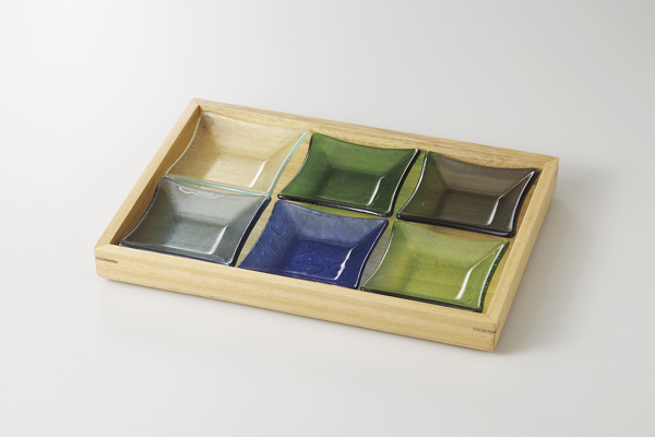 ガラス 四方小皿 グリーン