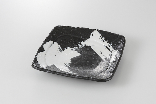 黒地白刷毛 正角皿