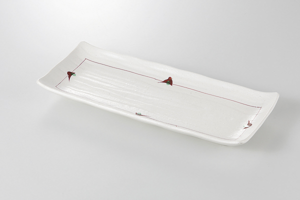 赤絵ライン ソギ焼物皿