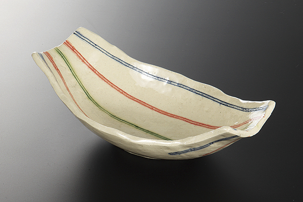 三色線 舟形鉢