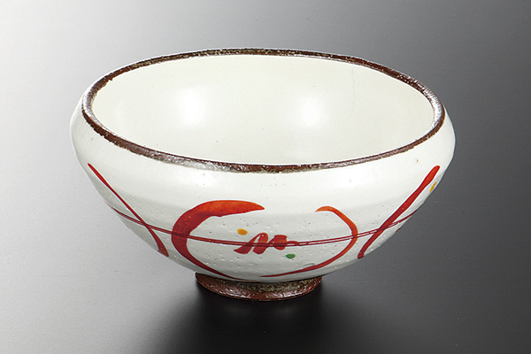 萩粉引 平小鉢(赤絵)