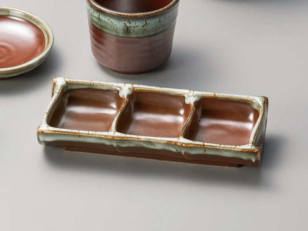 柿釉うのふ流し 三品皿