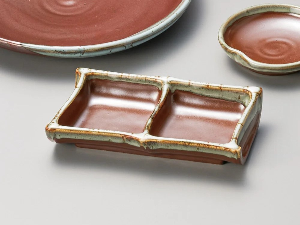 柿釉うのふ流し 二品皿