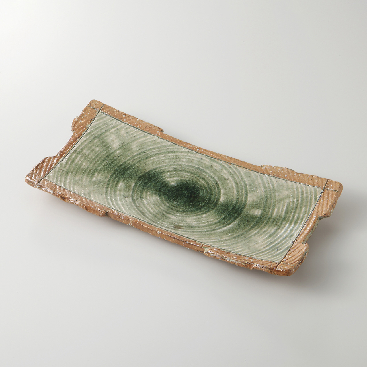 伊賀灰釉うず巻 長角大皿（手造り）