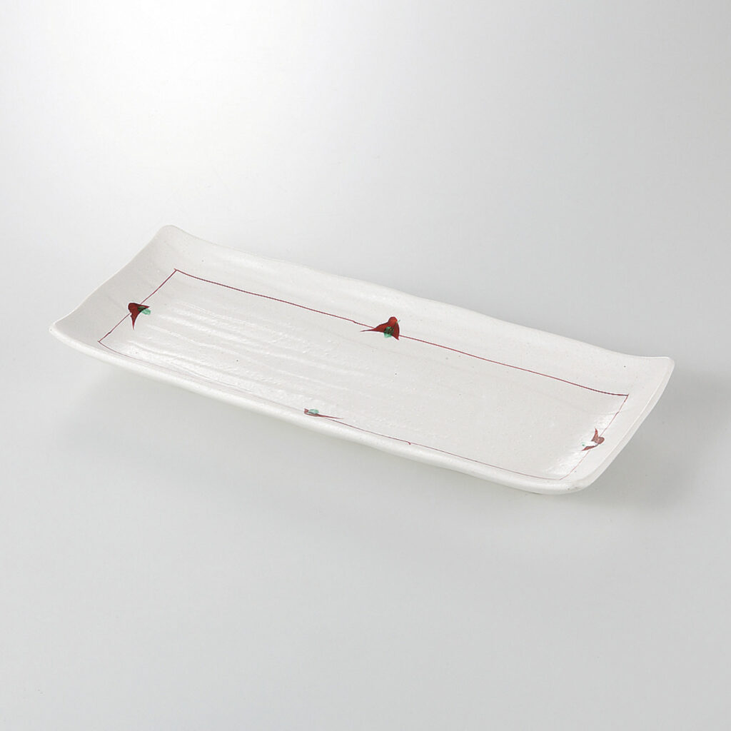 赤絵ライン ソギ焼物皿