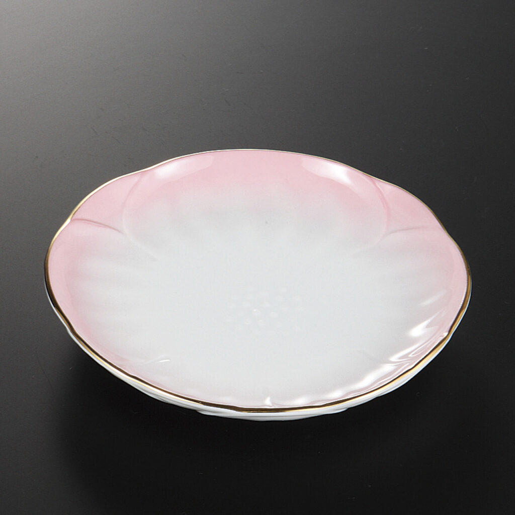 渕金ピンク吹 5．5皿